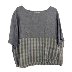 Beau Jours Gray Linen Boxy Fit Short Sleeve Shirt Artsy Lagenlook - Size XS